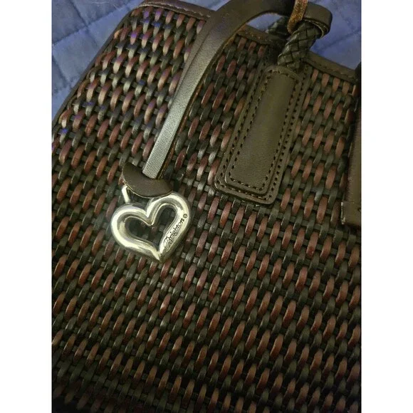 Brighton Vintage Woven Leather Tote | Brown Croc Embossed Flap | Silver Hardware - Picture 7 of 12